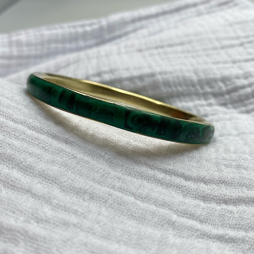 Malachite Brass Bangle Green Vintage Gold Bracelet